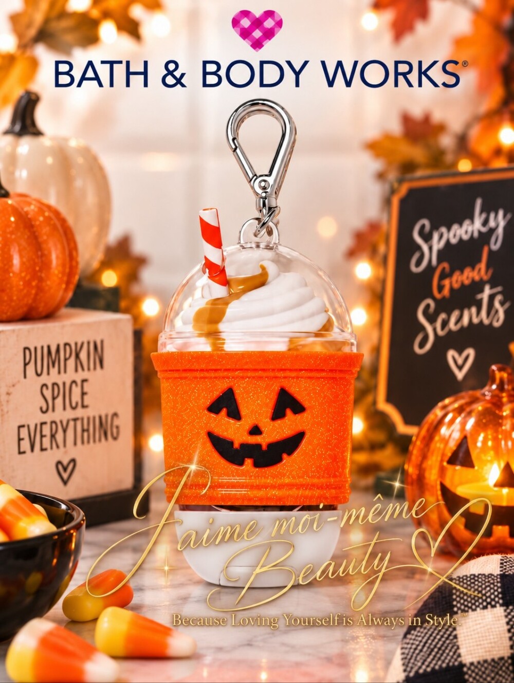Bath & Body Works Halloween Orange Pumpkin Spice Pocketbac Holder / Bag Charm